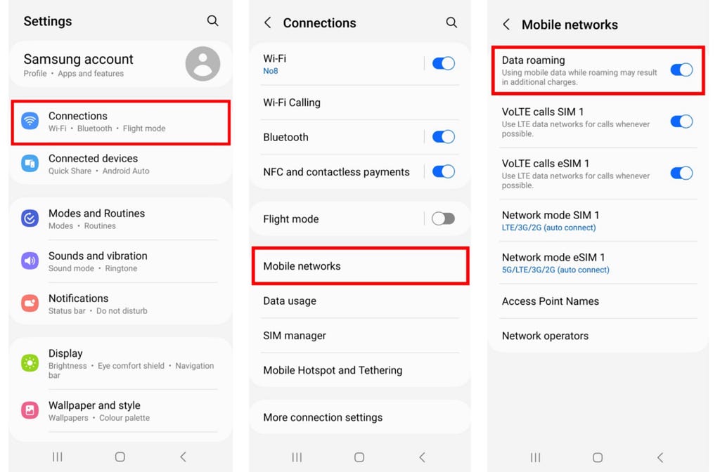 Android Mobile networks settings with Data Roaming